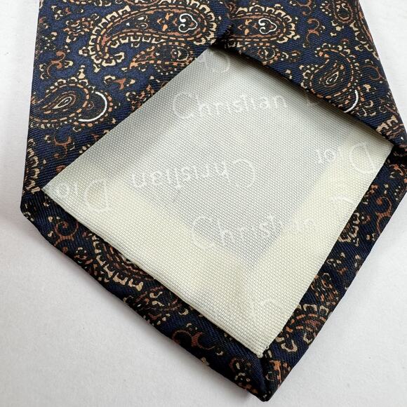 Vintage Christian Dior Cravates‎ Tie Blue Brown Paisley 90s - Picture 4 of 5